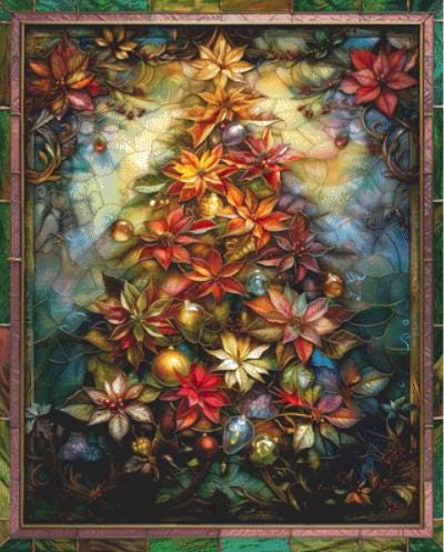 Stained Glass Christmas Tree counted cross stitch pattern Ivy Cottage Home