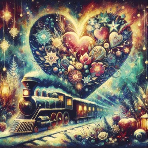 Winter Express counted cross stitch pattern by World of Love Hearts/Adrian G. Eyre