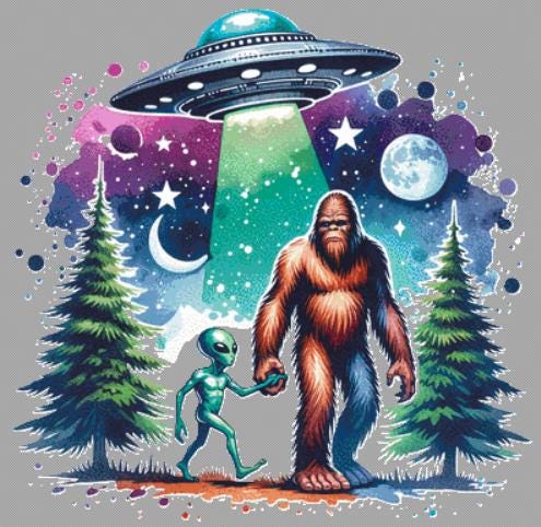 Cosmo and Squatch Go Walkin counted cross stitch pattern by Digi Queen Creations AU