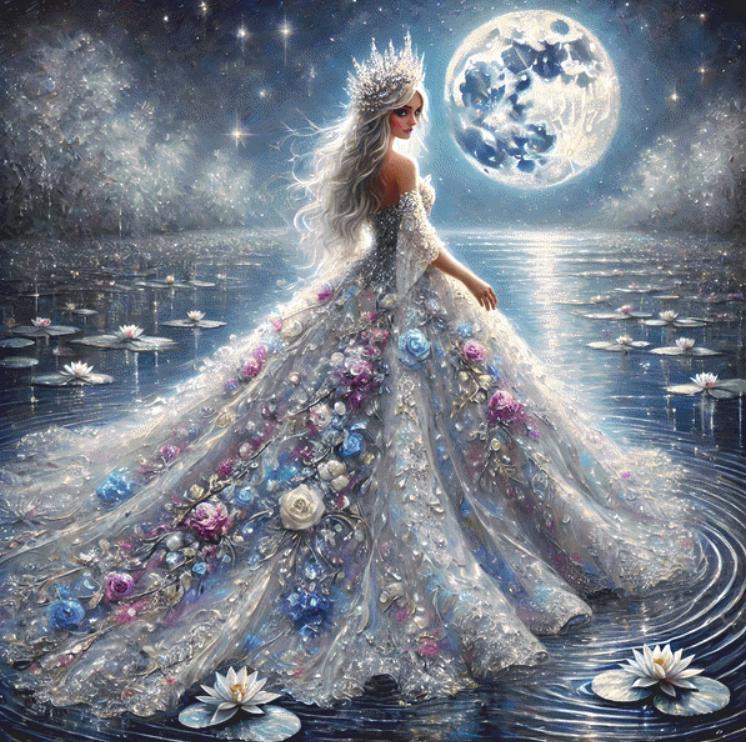 Queen of the Moonlit Lake (Max Size/Color) counted cross stitch pattern by Mystic Vision Gallery