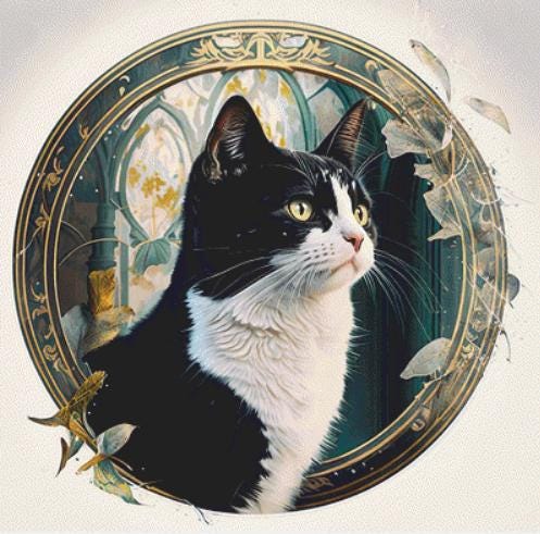 Tuxedo Cat counted cross stitch pattern by Tabone Designs