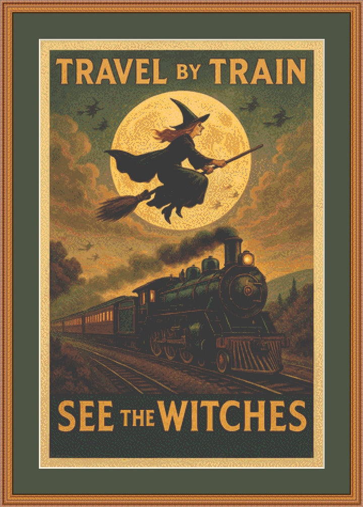 Travel By Train...See The Witches counted cross stitch pattern by Design for you Scotland