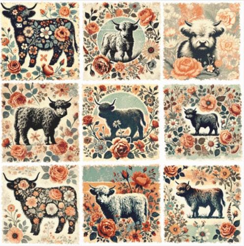 Retro Boho Cow Farm counted cross stitch pattern by Fab Design Creation