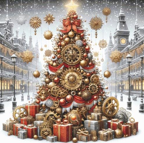 Steampunk Christmas Tree counted cross stitch pattern by AdneLStudio