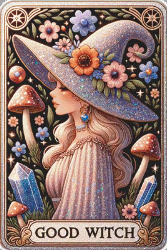 Glittery Good Witch counted cross stitch pattern by Lunna Prints Studio