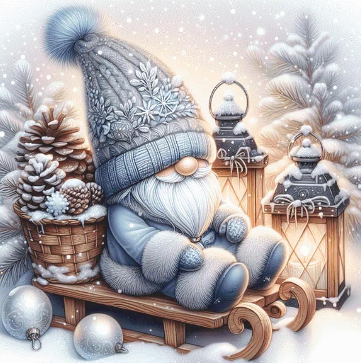 Sleighride Gnome (Max Size/Color) counted cross stitch pattern by AdneLStudio