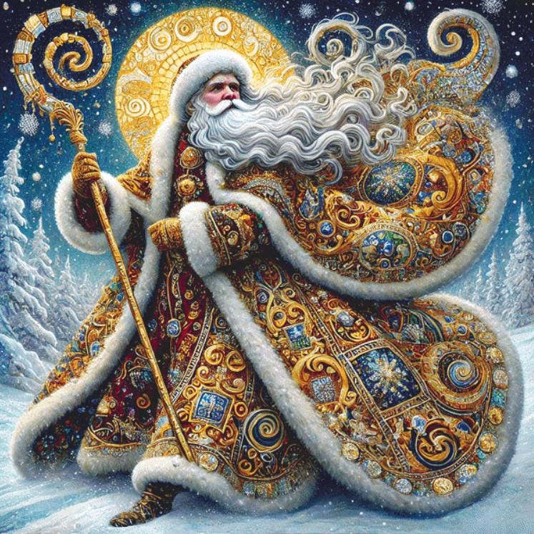 Gilded Father Christmas (Max Size/Color) counted cross stitch pattern by Mystic Vision Gallery