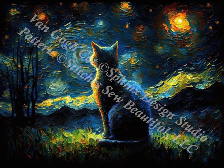 Van Gogh Cat counted cross stitch pattern by Sphinx Design Studio