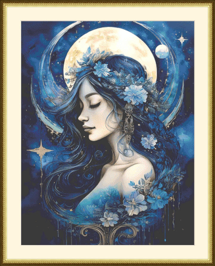 Moon Goddess 1 counted cross stitch pattern by Pink Lake Studio