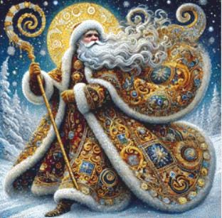 Gilded Father Christmas (Small) counted cross stitch pattern by Mystic Vision Gallery