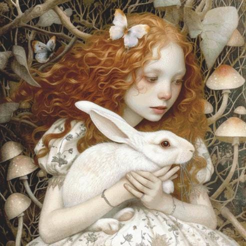 Follow the White Rabbit counted cross stitch pattern by Alisa Smith Williams