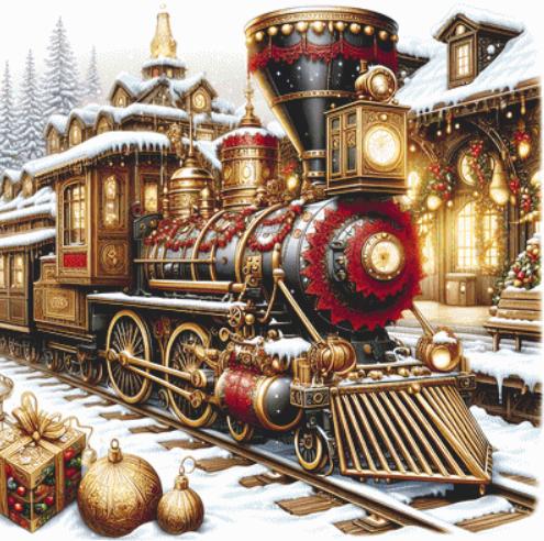 Steampunk Christmas Train counted cross stitch pattern by AdneLStudio