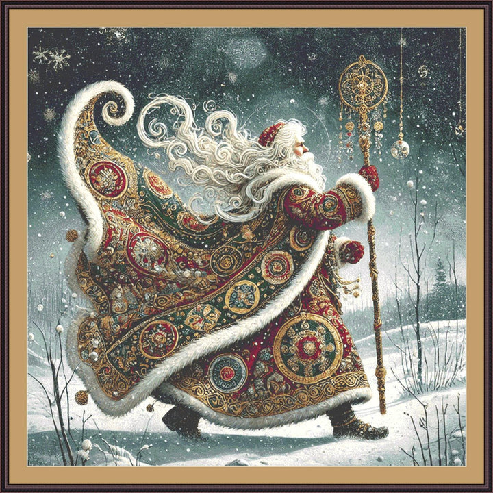 Gilded Green Santa (Max Size/Color) counted cross stitch pattern by Mystic Vision Gallery