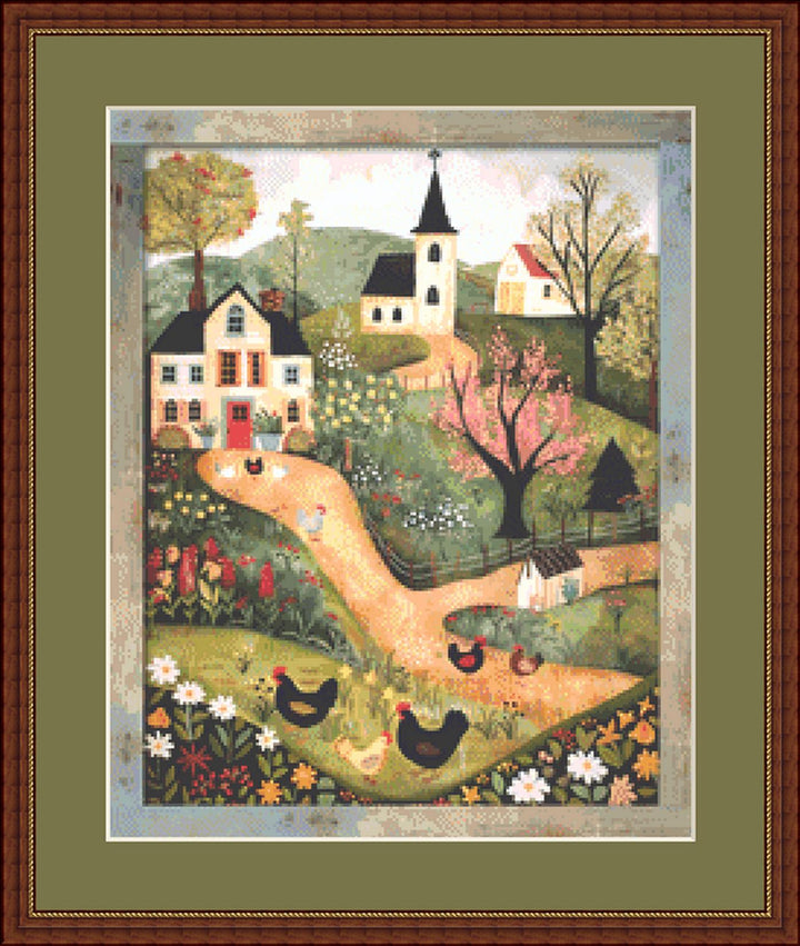 Folk Art Chickens (Small) counted cross stitch pattern by Ivy Cottage Home
