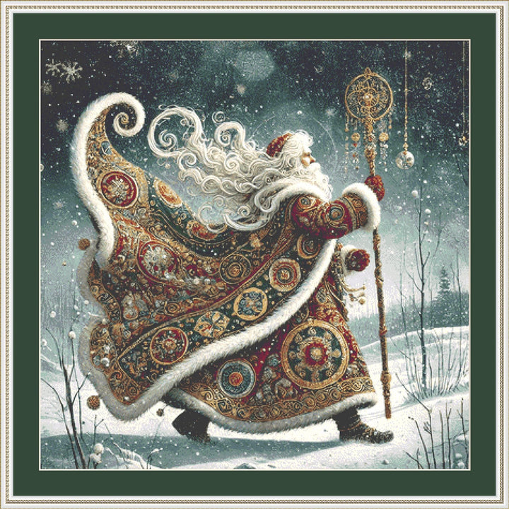 Gilded Green Santa counted cross stitch pattern by Mystic Vision Gallery