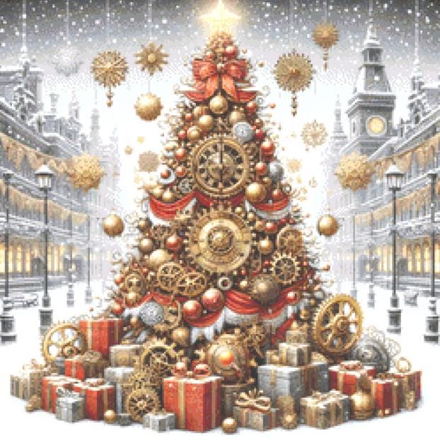 Steampunk Christmas Tree (Small) counted cross stitch pattern by AdneLStudio