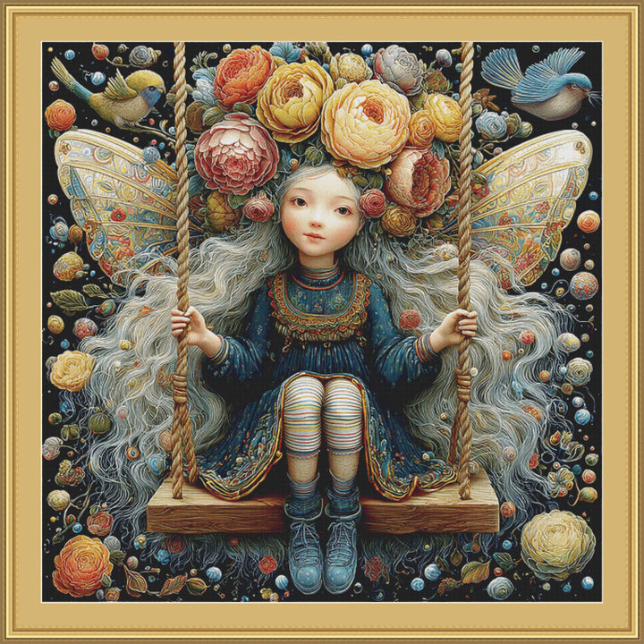 Fairy on a Swing (Max Size/Color) counted cross stitch pattern by Bryna T. Art & Design