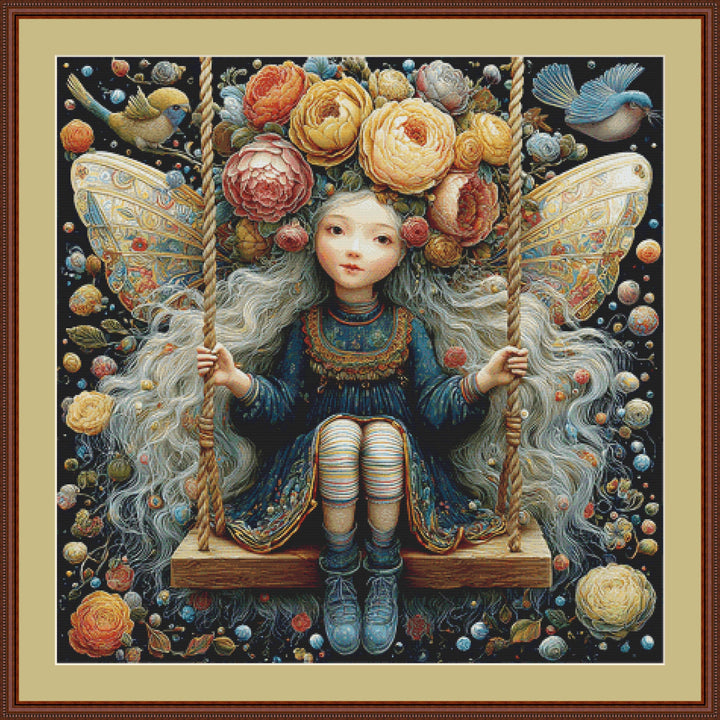 Fairy on a Swing counted cross stitch pattern by Bryna T. Art & Design