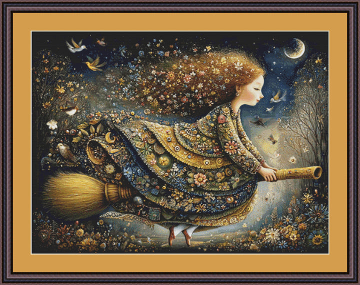 The Broom Flight counted cross stitch pattern by Bryna T. Art & Design (Digital Format)