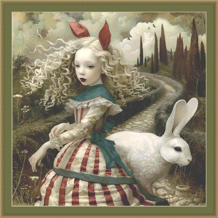 Alice's Rabbit (Max Size/Color) counted cross stitch pattern by Alisa Smith Williams