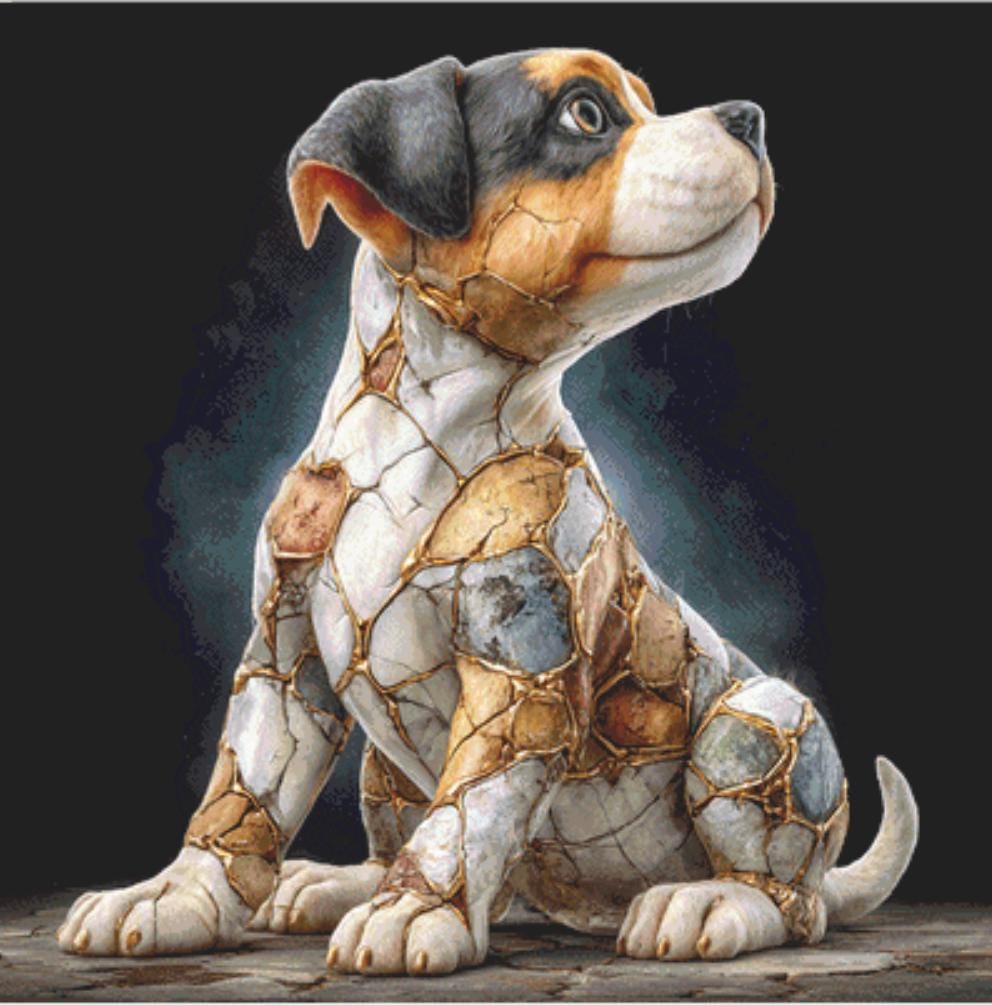 Kintsugi Dog 1 counted cross stitch pattern by Bryna T. Art & Design (Digital Format)