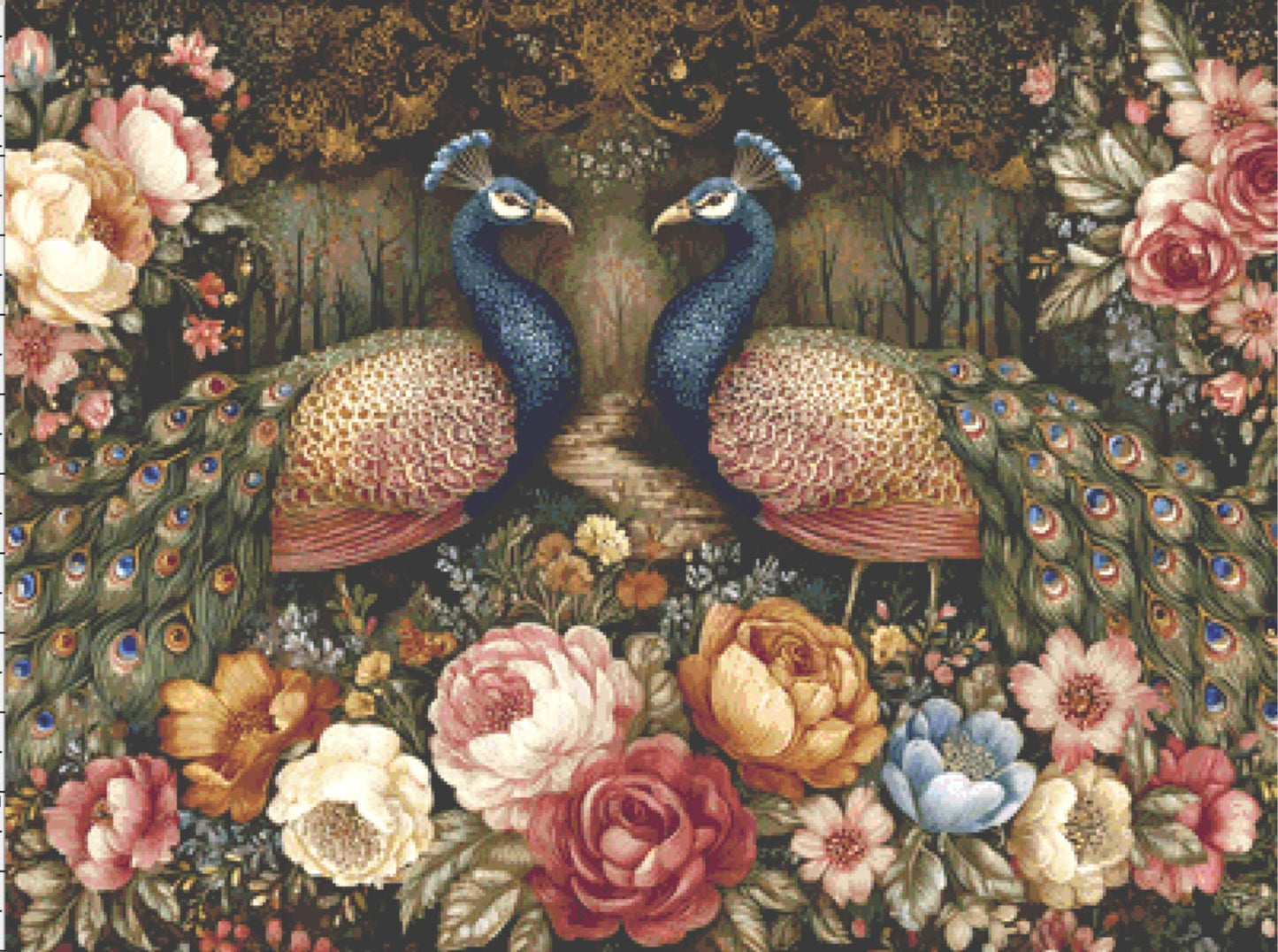 Peacocks 2 counted cross stitch pattern by Bryna T Art & Design (Digital Format)
