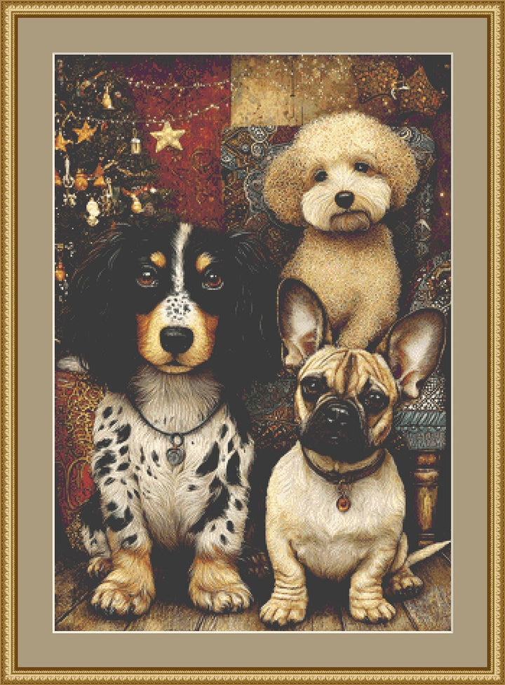 3 Dogs at Christmas counted cross stitch pattern by Bryna T Art & Design (Digital Format)
