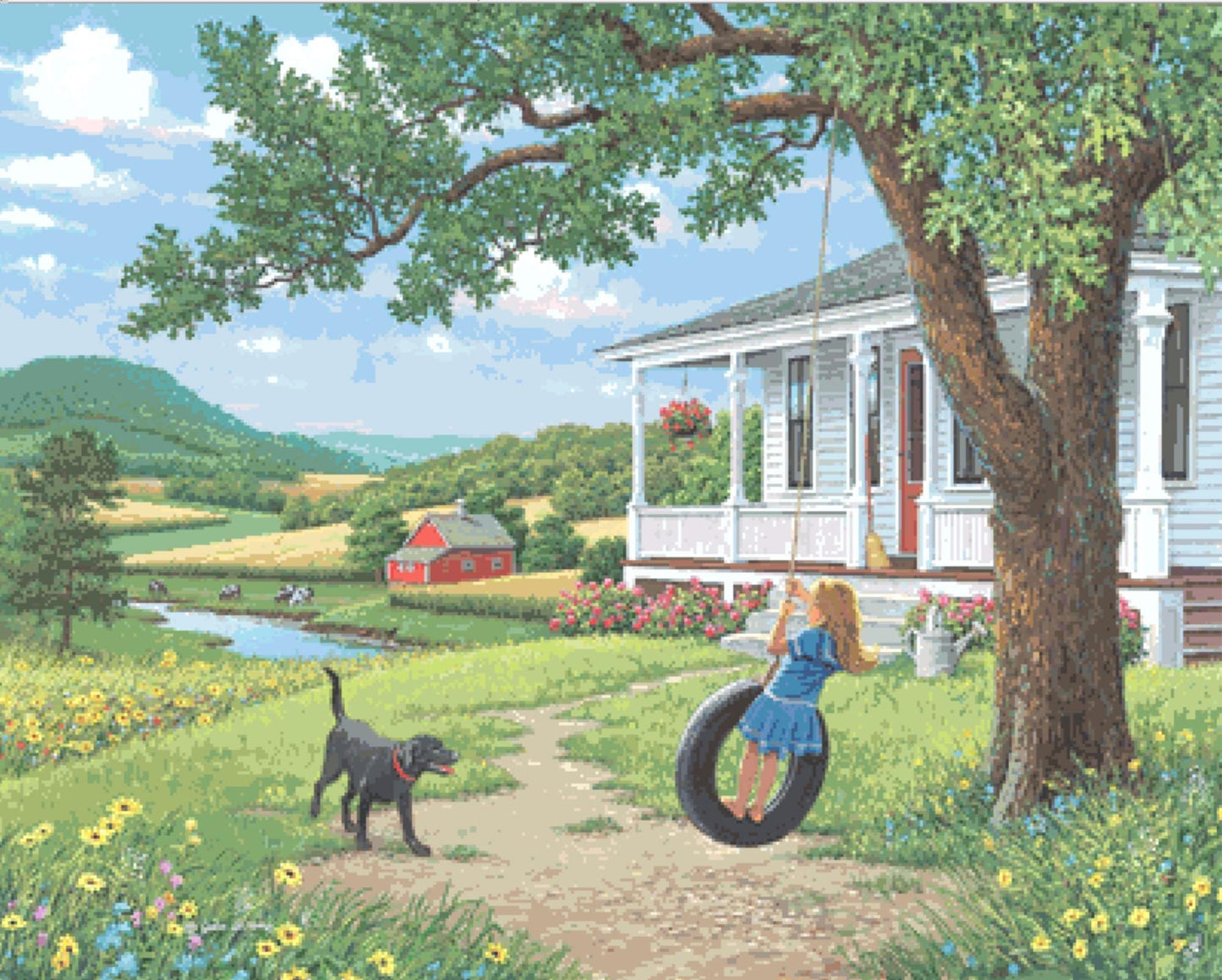 After Chores full coverage counted cross stitch pattern by John Sloane (Digital Format)