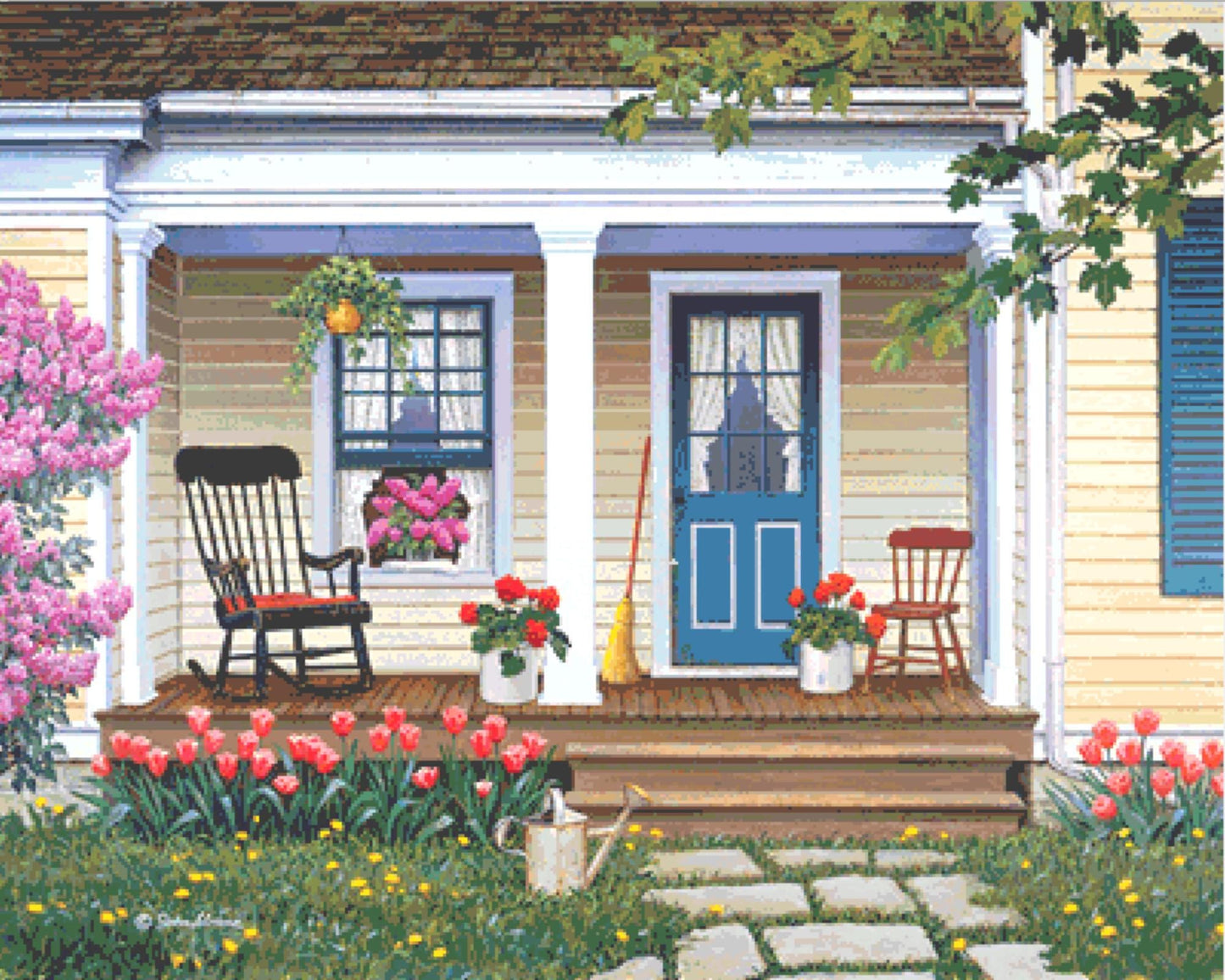 Cozy Corner full coverage counted cross stitch pattern by John Sloane (Digital Format)