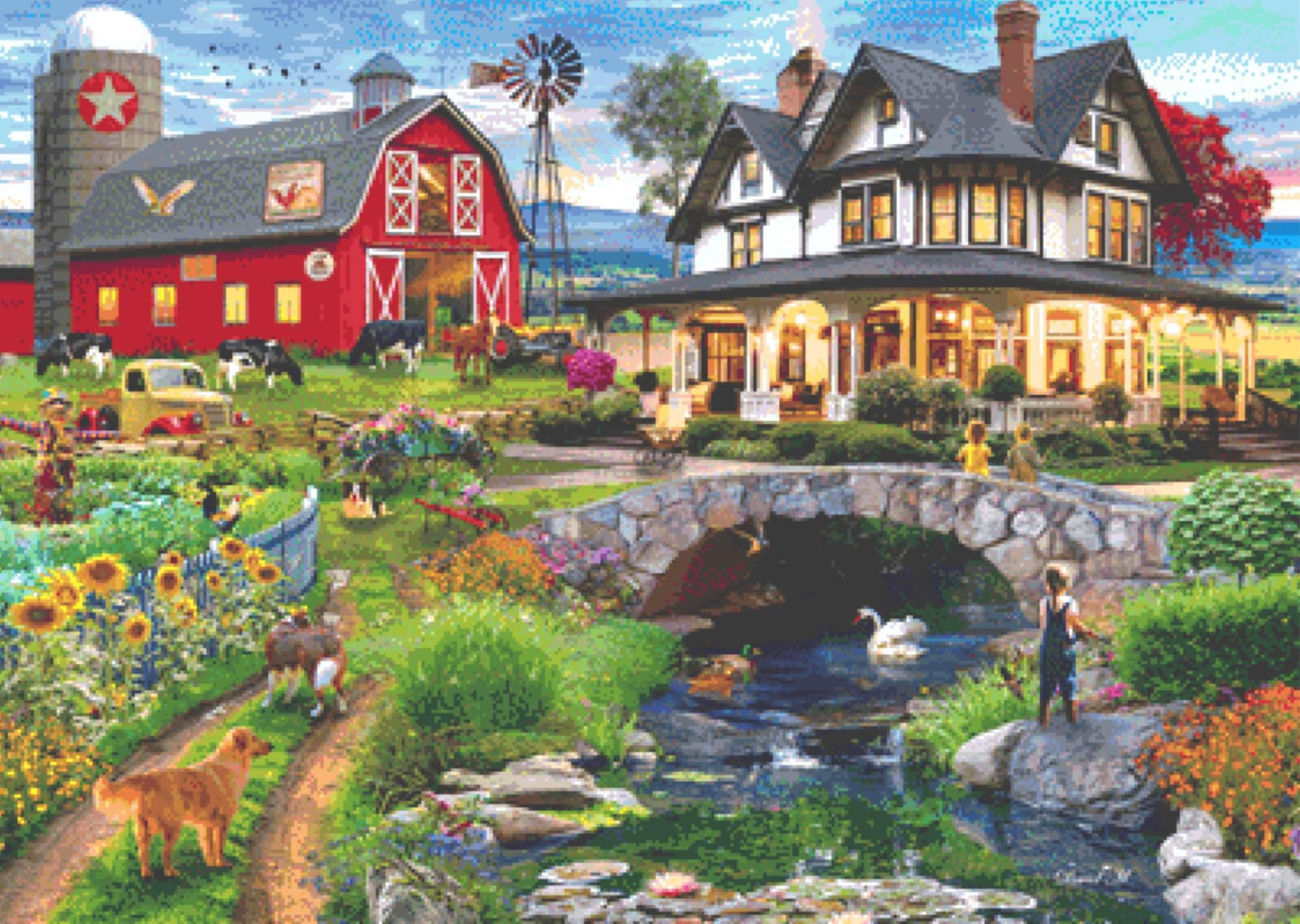 Grandpa's Farm counted cross stitch pattern by David Maclean, Licensed by MGL, www.mglart.com (Digital Format)