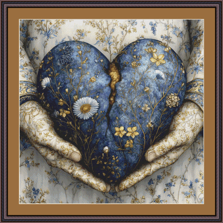 Broken Heart in Hands counted cross stitch pattern by Bryna T. Art & Design (Digital Format)