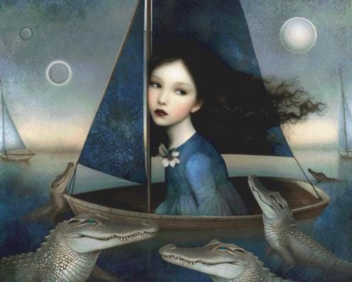 Boating by Moonlight counted cross stitch pattern by Alisa Smith Williams (Digital Format)