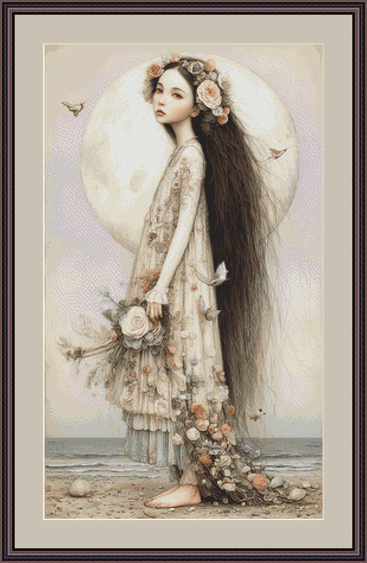 Moon Maiden counted cross stitch pattern by Bryna T Art & Design (Digital Format)