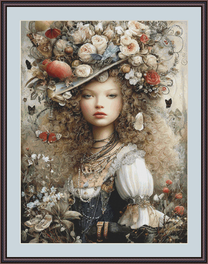 Victorian Floral Maiden counted cross stitch pattern by Bryna T Art & Design (Digital Format)