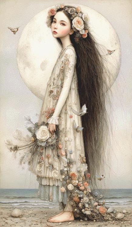 Moon Maiden (Max Size/Color) counted cross stitch pattern by Bryna T. Art & Designs (Digital Format)