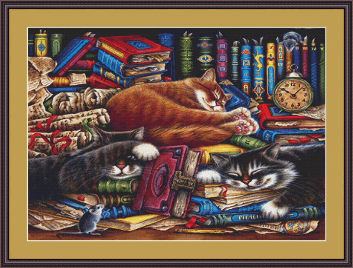 The Old Book Shop Cats counted cross stitch pattern by Irina Garmashova-Cawton, Licensed by MGL, www.mglart.com (Digital Format)