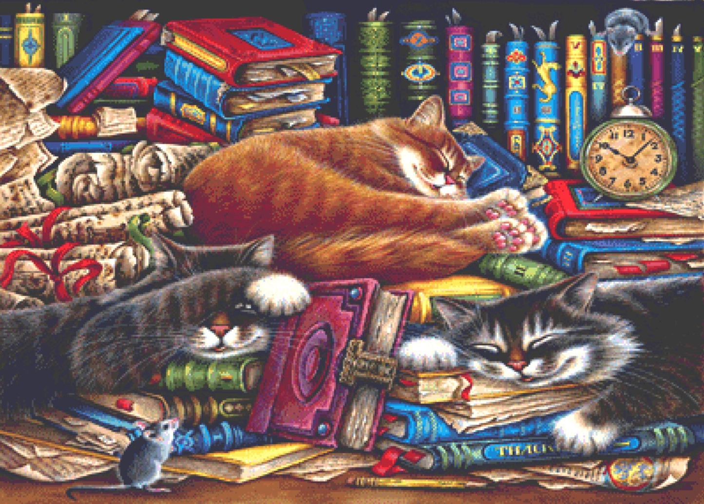 The Old Book Shop Cats counted cross stitch pattern by Irina Garmashova-Cawton, Licensed by MGL, www.mglart.com (Digital Format)