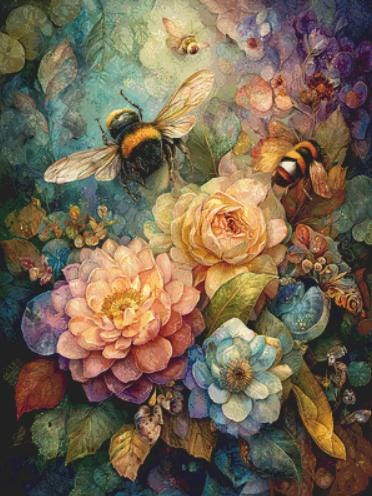 Watercolor Floral and Bee counted cross stitch pattern by Bryna T. Art & Design (Digital Format)