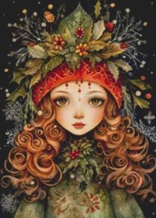 Yule Goddess No. 4 (Small) counted cross stitch pattern by Dutch Lady Mystic Art (Digital Format)