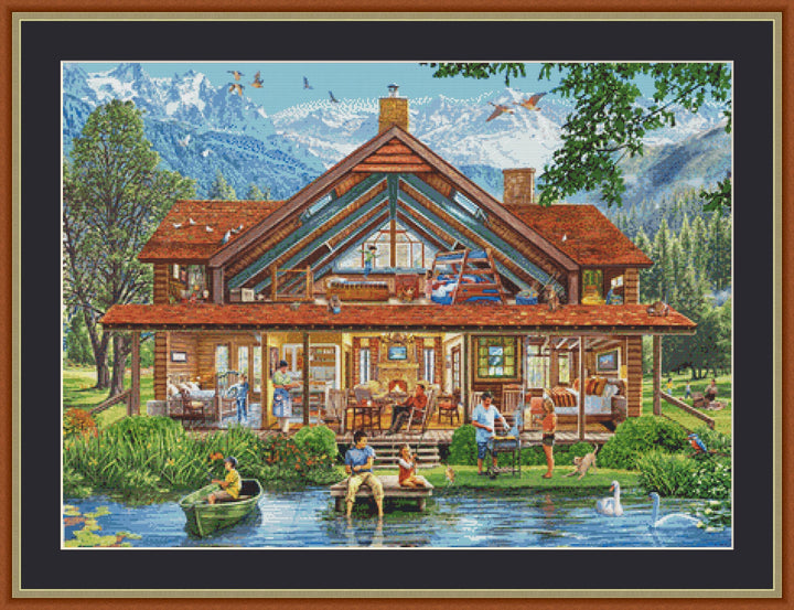 Fishing and Hunting Lodge counted cross stitch pattern by Steve Crisp, Licensed by MGL, www.mglart.com (Digital Format)