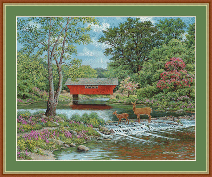Deer Crossing counted cross stitch pattern Copyright ©John Sloane; used with permission (Digital Format)
