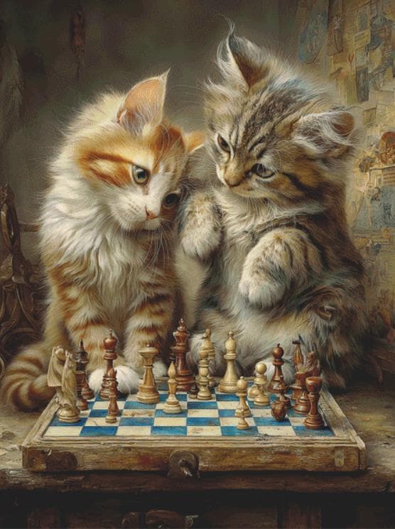 Kittens Playing Chess (Max Size/Color) counted cross stitch pattern by Bryna T. Art & Design (Digital Format)