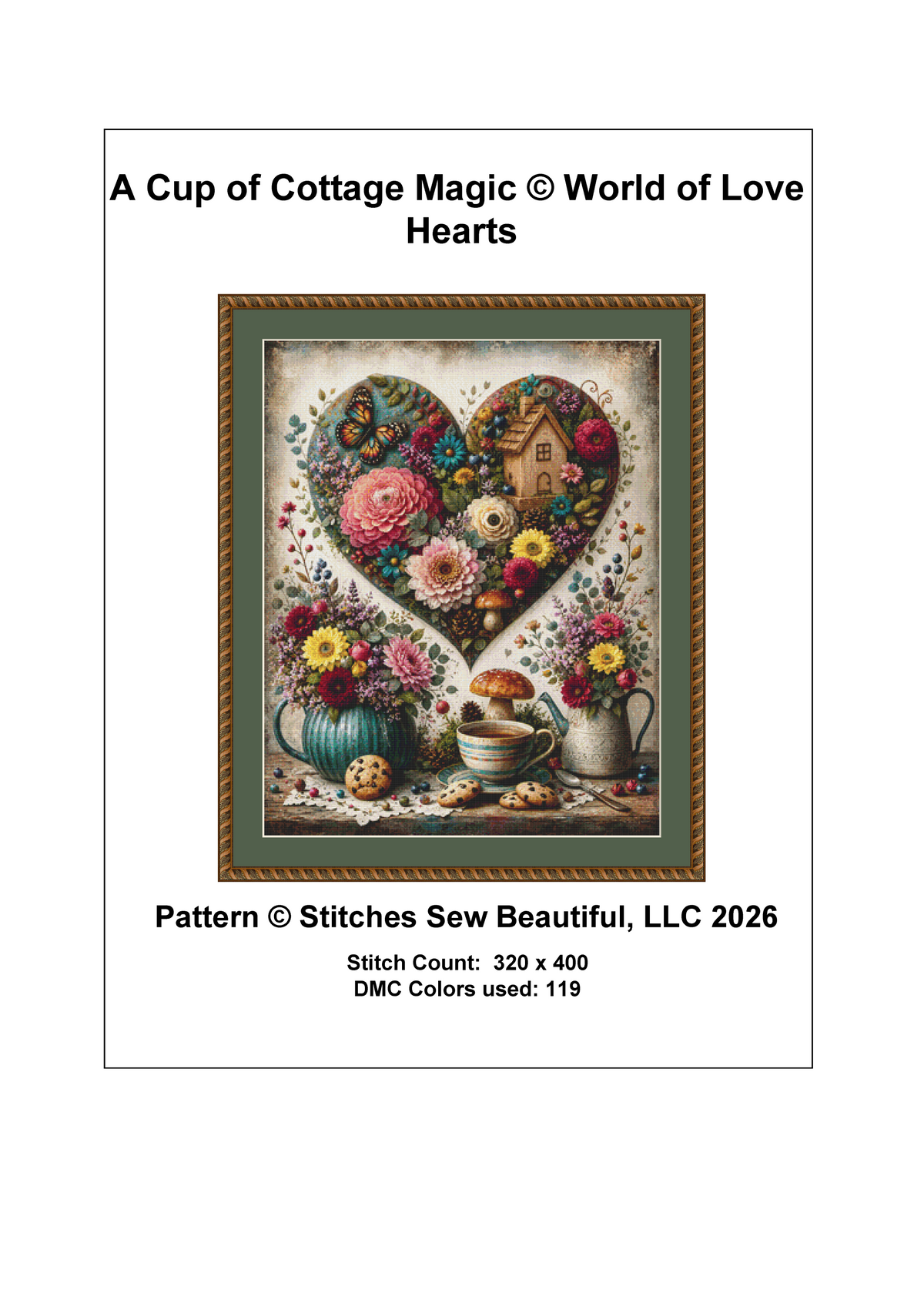 "A Cup of Cottage Magic" cross stitch pattern by World of Love Hearts