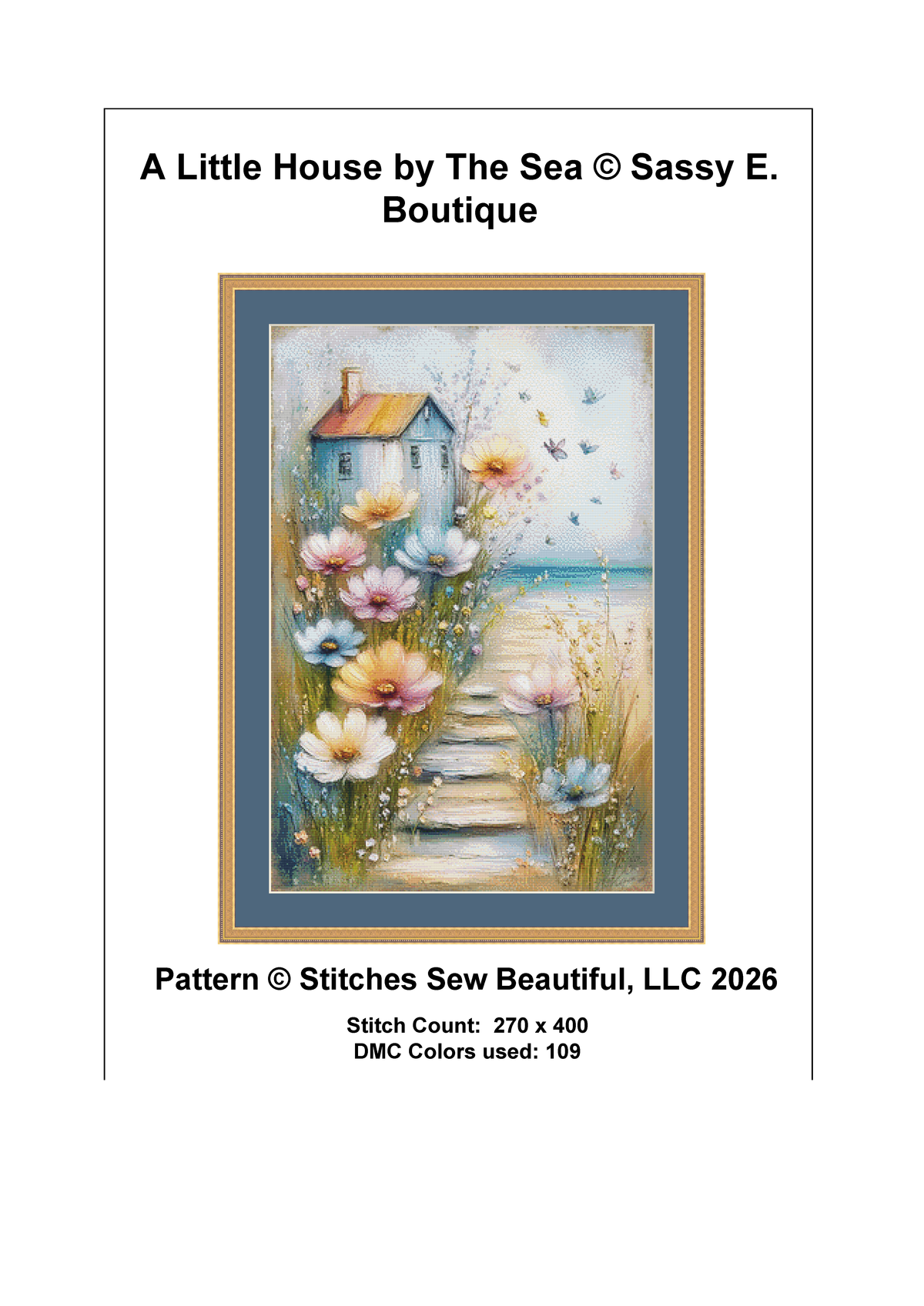 "A Little House by The Sea" cross stitch pattern by Sassy E. Boutique