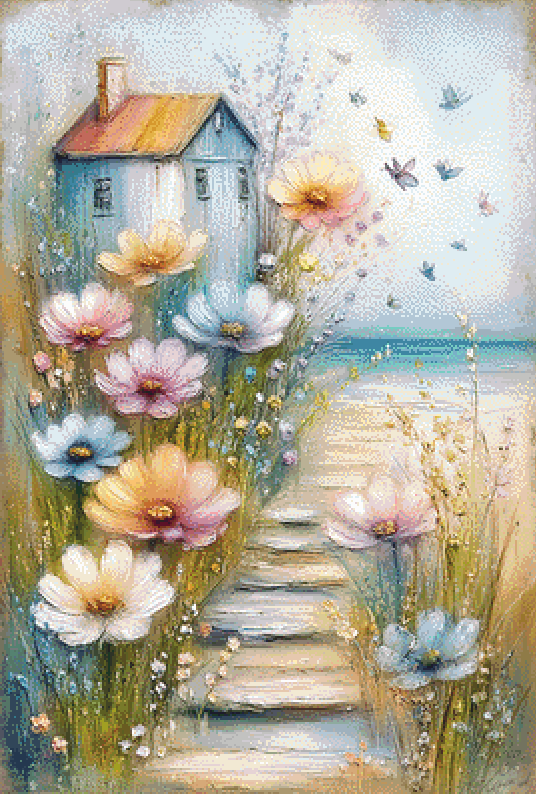 "A Little House by The Sea" cross stitch pattern by Sassy E. Boutique
