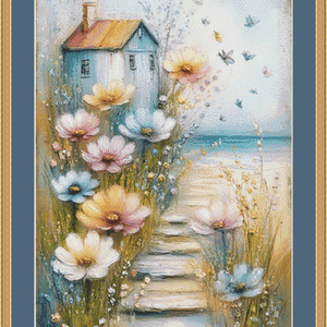 "A Little House by The Sea" cross stitch pattern by Sassy E. Boutique