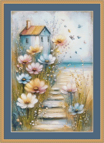"A Little House by The Sea" cross stitch pattern by Sassy E. Boutique
