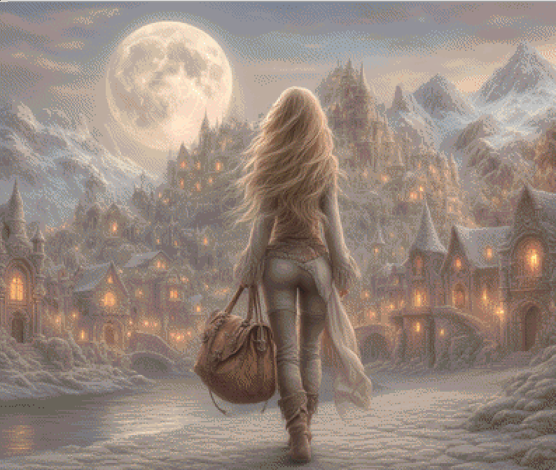 "A Moonlit Winter's Journey" cross stitch pattern by Queen Bee Designs