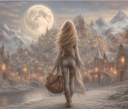 "A Moonlit Winter's Journey" cross stitch pattern by Queen Bee Designs