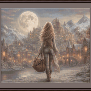 "A Moonlit Winter's Journey" cross stitch pattern by Queen Bee Designs